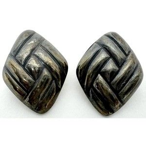 Vintage James Avery Artisan Sterling Silver Diamond Hatch Shape Clip On Earrings